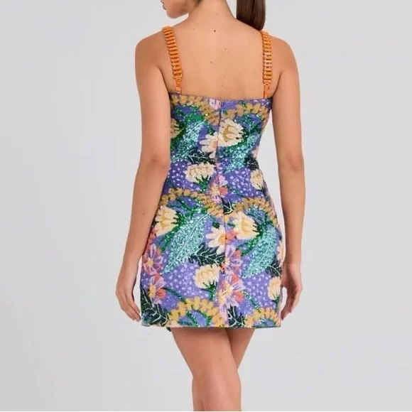 NWT Nadine Merabi Lyra Floral Sequin Mini Dress Beaded Colorful Sz 4 - Picture 2 of 16